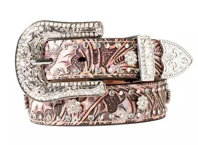 Angel Ranch® Girls' Pink/Blue Floral Embossed Crystal Studded Belt - Accessories