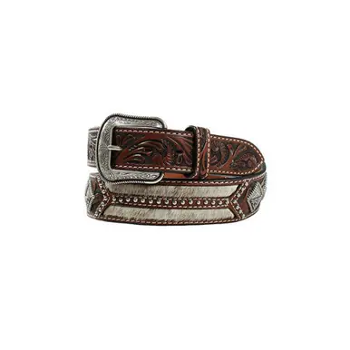 3D Belt® Men's Brown Tooled Calf Hair Diamond Concho Belt - Accessories