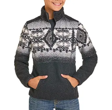Panhandle Slim® Boys' Black/Grey Aztec 1/4 Zip Fleece Pullover - Brands