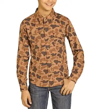 Rock & Roll Denim® Boys' L/S Camel Camo TEK Snap Shirt - Kids