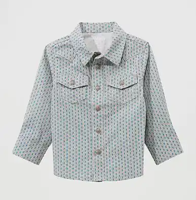 Wrangler® Infant/Toddler L/S Peacock/Grey Print Snap Shirt - Brands