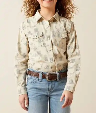 Ariat® Girls' L/S Tan Mila Desert Print Snap Shirt - Kids
