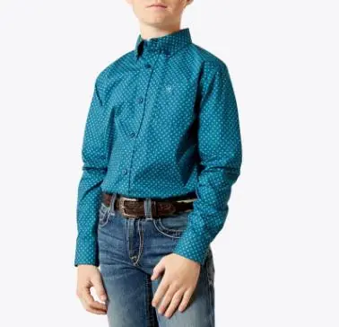 Ariat® Boys' L/S Tyce Dark Teal Print Classic Fit Button Shirt - Kids