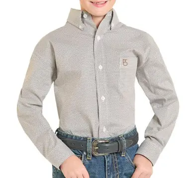 Panhandle Slim® Boys' L/S Grey Micro Geo Print Button Shirt - Kids