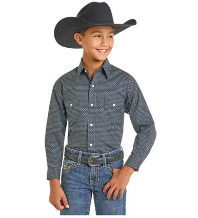 Panhandle Slim® Boys' L/S Black Geometric Print Snap Shirt - Kids
