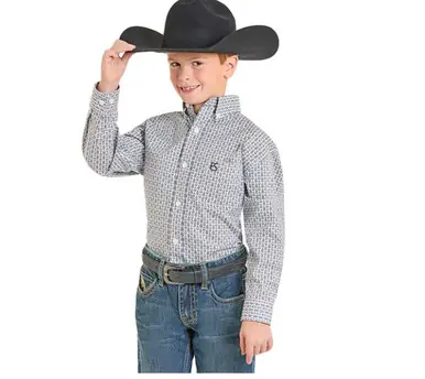 Panhandle Slim® Boys' L/S Blue/Grey Print Button Shirt - Kids