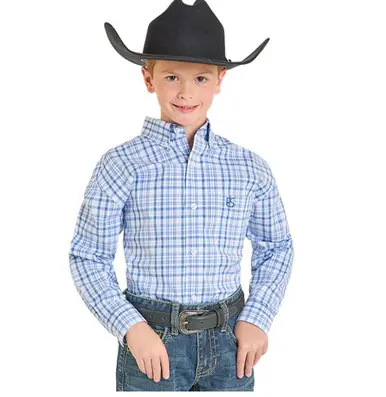 Panhandle Slim® Boys' L/S Blue Plaid Button Shirt - Kids