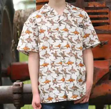 Cinch® Boys' S/S White Bronc-A-Saurus Print Button Shirt