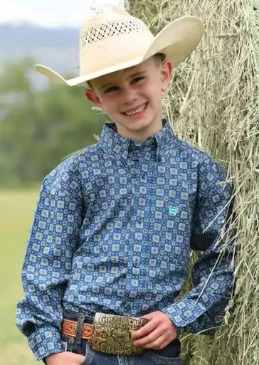 Cinch® Boys' L/S Royal Blue Medallion Print Button Shirt - Kids