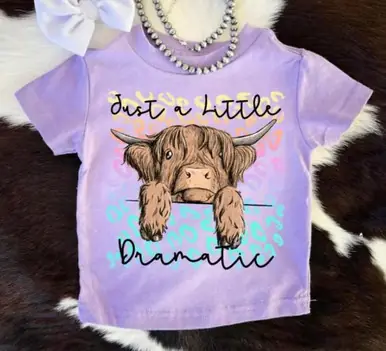 Buckin Baby® Girls' S/S Light Purple Just a Little Dramatic Highland Cow T-Shirt