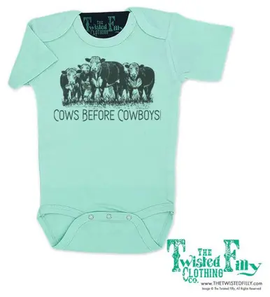 The Twisted Filly® Infant S/S Turquoise Cows Before Cowboys Onesie - Kids