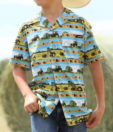 Cinch® Boys' S/S Hayin' Season Tractor Camp Shirt - Kids