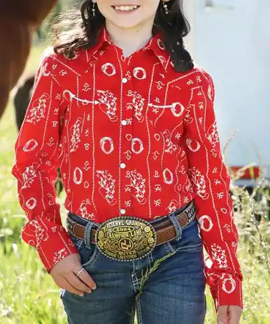 Cruel Denim® Girls' L/S Red Western Print Snap Shirt - Kids