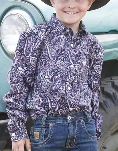 Cinch® Boys' L/S Purple Paisley Print Button Shirt - Kids