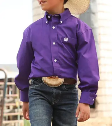 Cinch® Boys' L/S Solid Purple Button Shirt - Kids