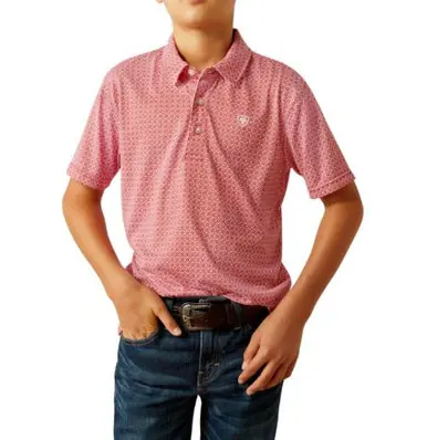 Ariat® Boys' S/S Red Allover Print Polo Shirt - Kids