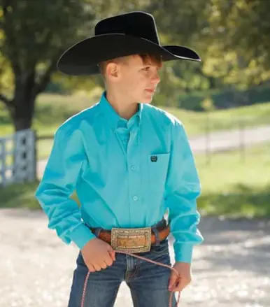 Cinch® Boys' L/S Solid Turquoise Button Shirt - Kids