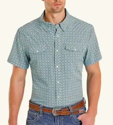 Panhandle Slim® Men's S/S Turquoise Medallion Print Performance Snap Shirt - Brands
