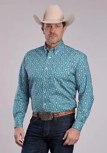 Roper® Men's L/S Turquoise Vintage Paisley Button Shirt - Mens