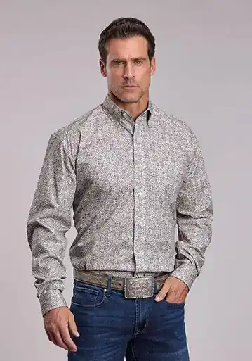 Stetson® Men's L/S Grey Paisley Medallion Button Shirt - Mens