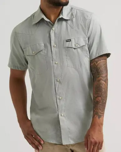Wrangler® Men's S/S Iceberg Green All Terrain Gear Drover Utility Snap Shirt - Brands