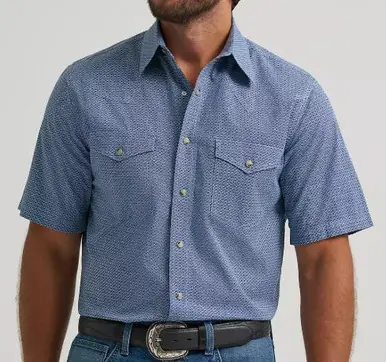 Wrangler 20X® Men's S/S Navy Geo Competition Advanced Comfort Snap Shirt - Mens