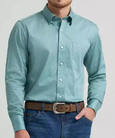 Wrangler® Men's L/S Green Weave Print Button Shirt - Mens