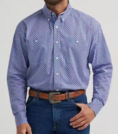 Wrangler® George Strait™ Men's L/S Red Blue Sparks Button Shirt - Mens