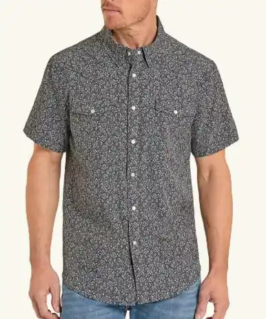 Panhandle Slim® Men's S/S Black Abstract Floral Print Performance Snap Shirt - Brands