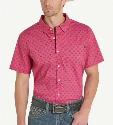 Rock & Roll Denim® Men's S/S Fuchsia Print TEK Western Button Shirt - Mens