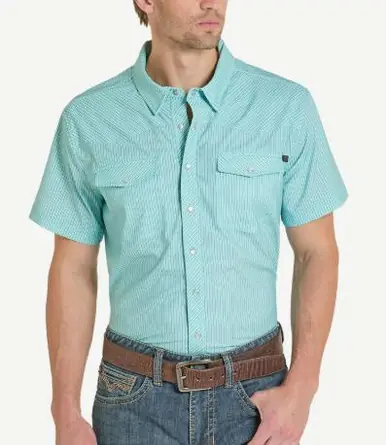 Rock & Roll Denim® Men's S/S Turquoise Stripe TEK Western Snap Shirt - Mens