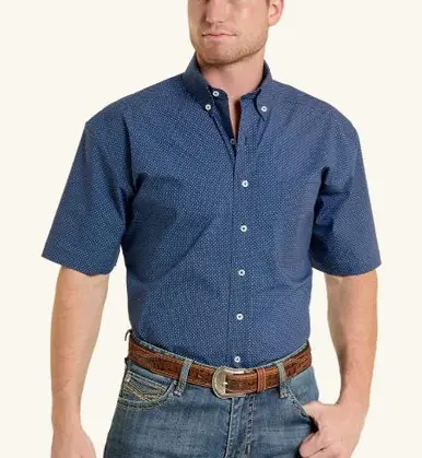 Panhandle Slim® Men's S/S Blue Geo Print Button Shirt - Mens