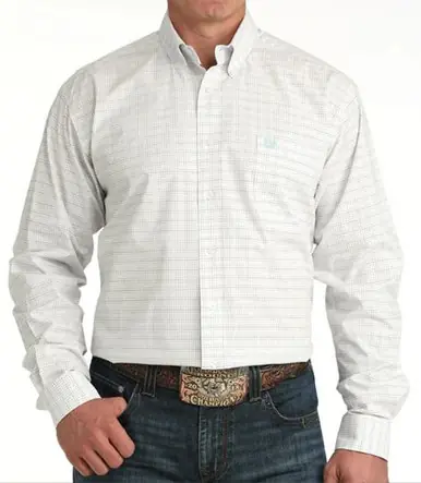 Cinch® Men's L/S White/Multi Micro Plaid Button Shirt - Mens