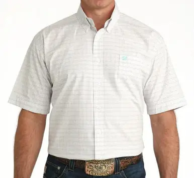 Cinch® Men's S/S White/Multi Micro Plaid Button Shirt - Mens