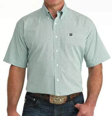 Cinch® Men's S/S Aqua/Black Geo Print Button Shirt - Mens