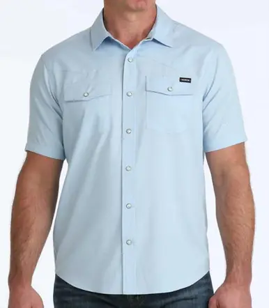 Cinch® Men's S/S Light Blue ArenaFlex Camp Snap Shirt - Mens