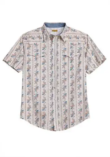 Tin Haul® Men's S/S Cream Wallpaper Print Snap Shirt - Mens