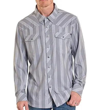 Rock & Roll Denim® Men's L/S Grey Aztec Stripe TEK Snap Shirt - Mens