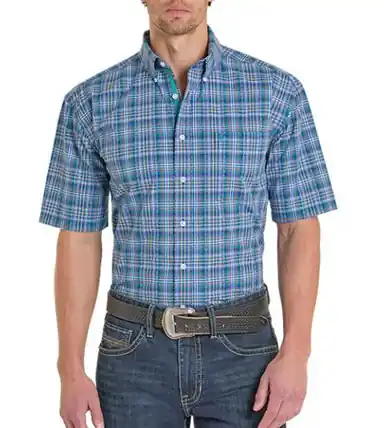 Panhandle Slim® Men's S/S Blue Plaid Button Shirt - Brands