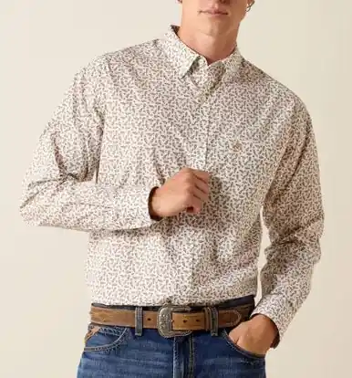 Ariat® Men's S/S White/Whiskey Print Pancho Classic Fit Button Shirt - Mens