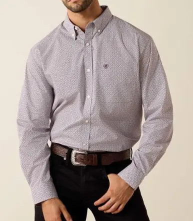 Ariat® Men's L/S Grey/Burgundy Excalibur Geo Print Philly Classic Fit Button Shirt - Mens