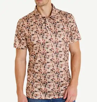 Rock & Roll Denim® Men's S/S Camel Camo Steer Print Polo Shirt - Mens