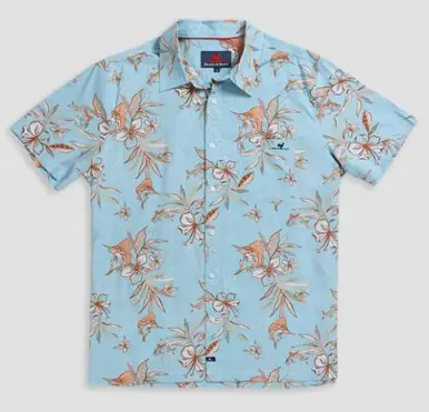 Beach & Barn® Men's S/S Flower & Fish Button Sport Shirt - Mens