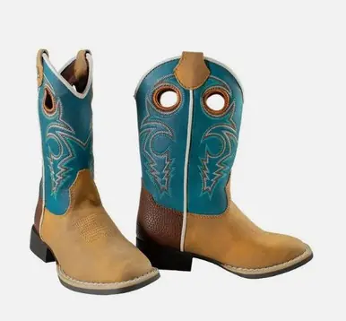 Twister® Girls' Jensen Tan/Turquoise Square Toe Boots - Footwear