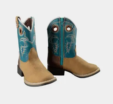 Twister® Toddler Jensen Tan/Turquoise Zipper Square Toe Boots - Footwear