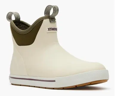 XTRATUF® Ladies' Bone White/Dark Olive Camp Fleece Lined 6" Ankle Deck Boots - Footwear