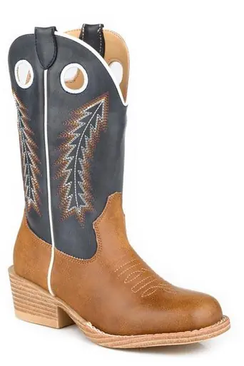 Roper® Little Kids' Tan/Navy Faux Leather Cowboy Boots - Footwear