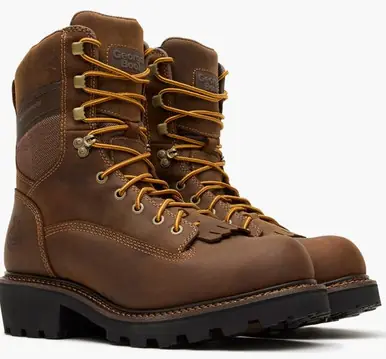Georgia Boot® Men's Brown Core 37 9" Scalloped Heel WP Composite Toe Logger Work Boots - Footwear