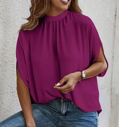 Supreme Fashion® Ladies' Mock Neck Batwing Sleeve Blouse