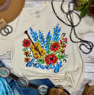 Texas True Threads® Ladies' S/S Natural Callie's Bluebonnet Howdy T-Shirt